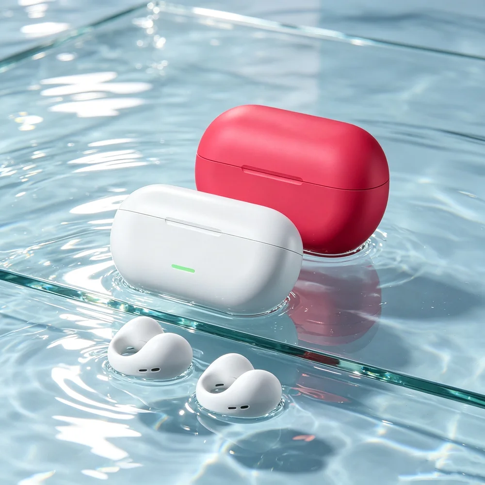 Écouteurs Bluetooth TWS 5.3 sans fil à conduction aérienne, avec clip d'oreille, suppression du bruit, appels HD, pour le sport et le gaming