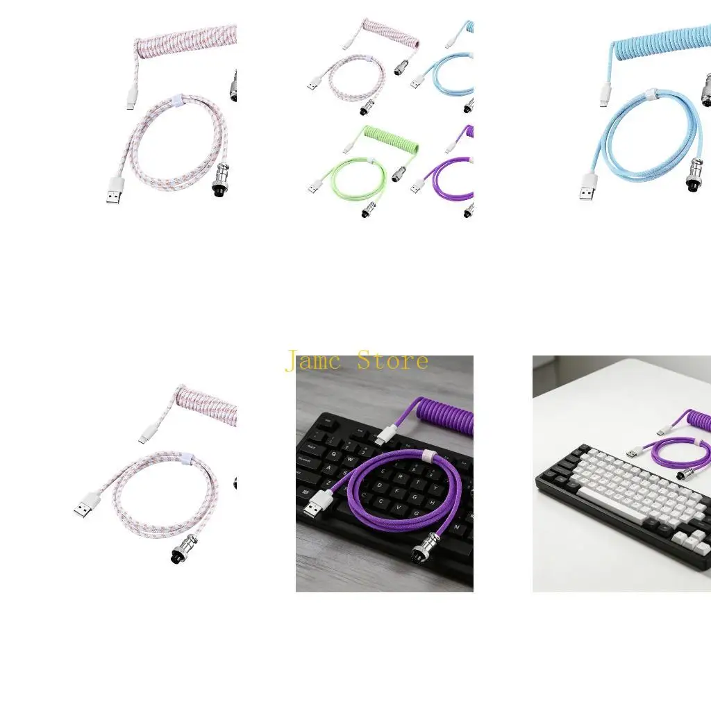 LX0B Coiling Spring Sprial Coiled USB A To Type C Cable for Mechanical Keyboard