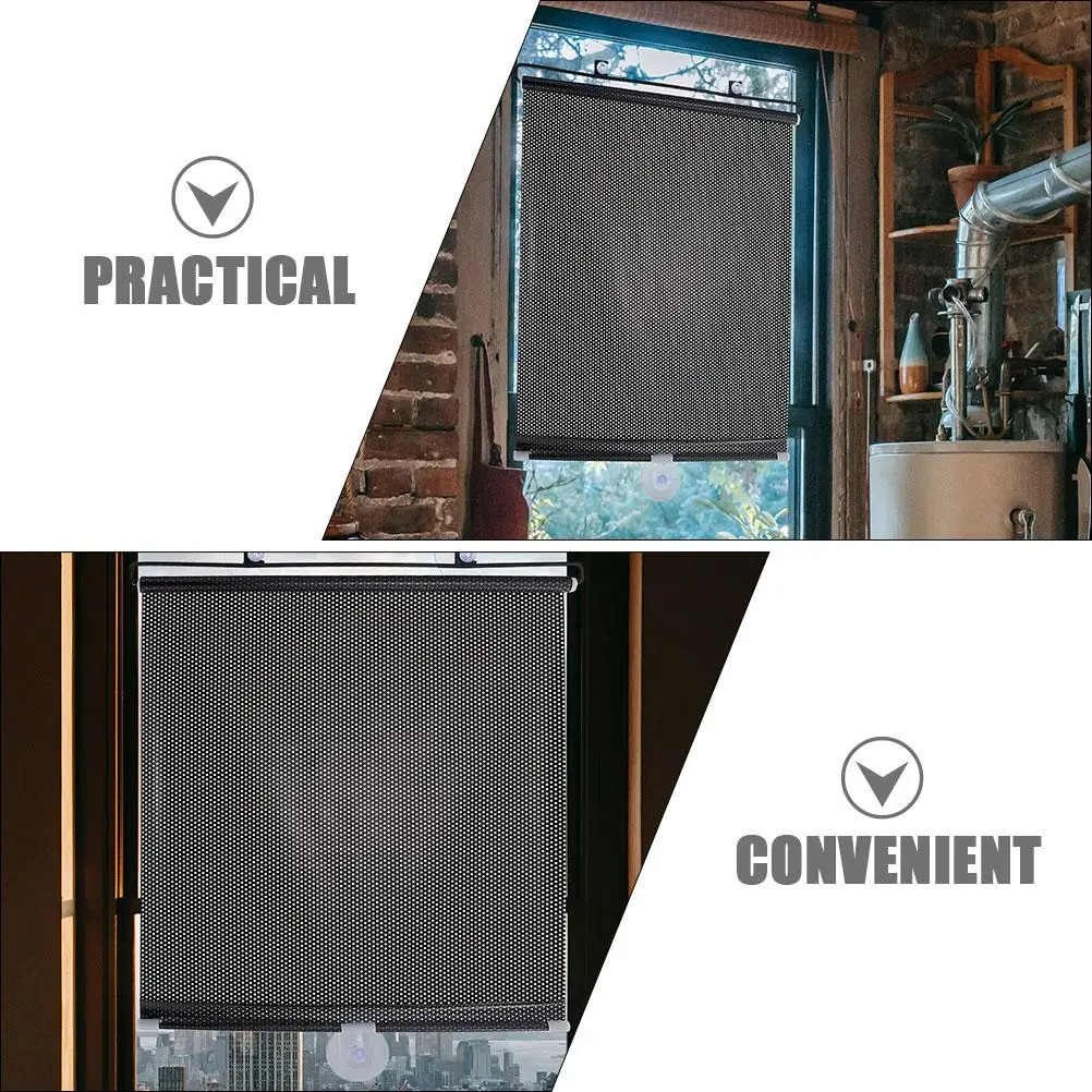 40X125Cm Zwart Intrekbare Rolgordijnen Venster Shades Zuignap Zonnescherm Voor Balkon Deur Schermen Tijdelijke Voorruit Roller