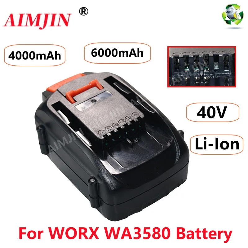 For WORX 100% New Original  40V 4.0AH/6.0AH Replaceable Lithium-Ion Battery WA3580