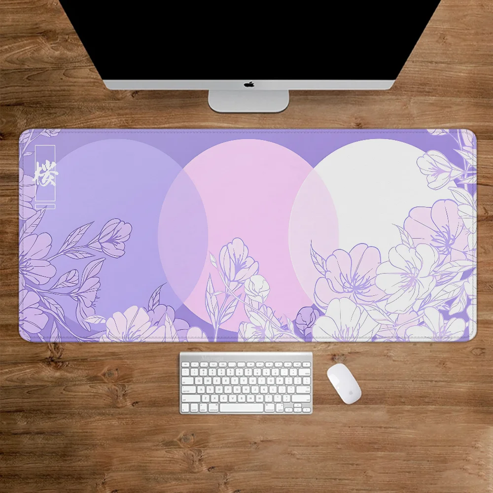 Sakura Circles Mouse Pad Mouse Karet Pc Gamer Over Edge Non-slip Keyboard Mat Table Pads Gaming Aksesoris Deskmat Mausepad