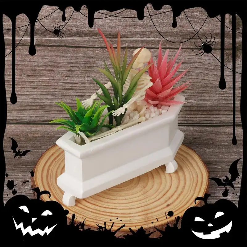 

Skull Fake Plant Coffin Planter Pots With Artificial Succulents Skeleton In The Coffin Desktop Props For Home Table Bedroom