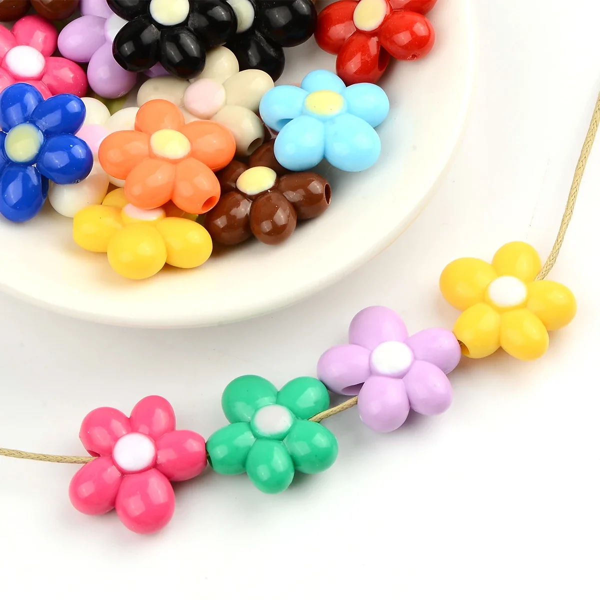 10pcs assorted varieties Acrylic Flower Floral Beads for Jewelry Making DIY Bracelet Necklace Cellphone Charms Accessories