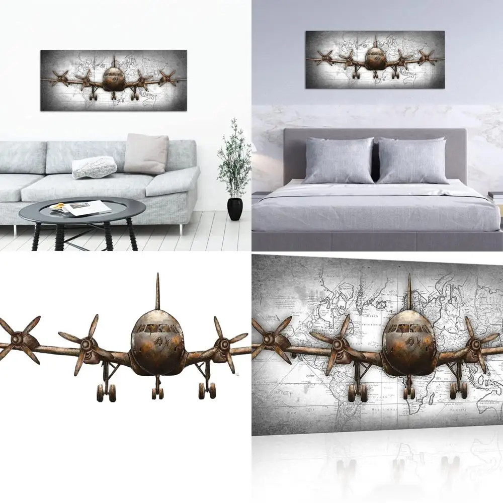 

Vintage Propeller Wall Art - 20x48 Grey Background, Masculine Decor for Office, Living Room & Bedroom