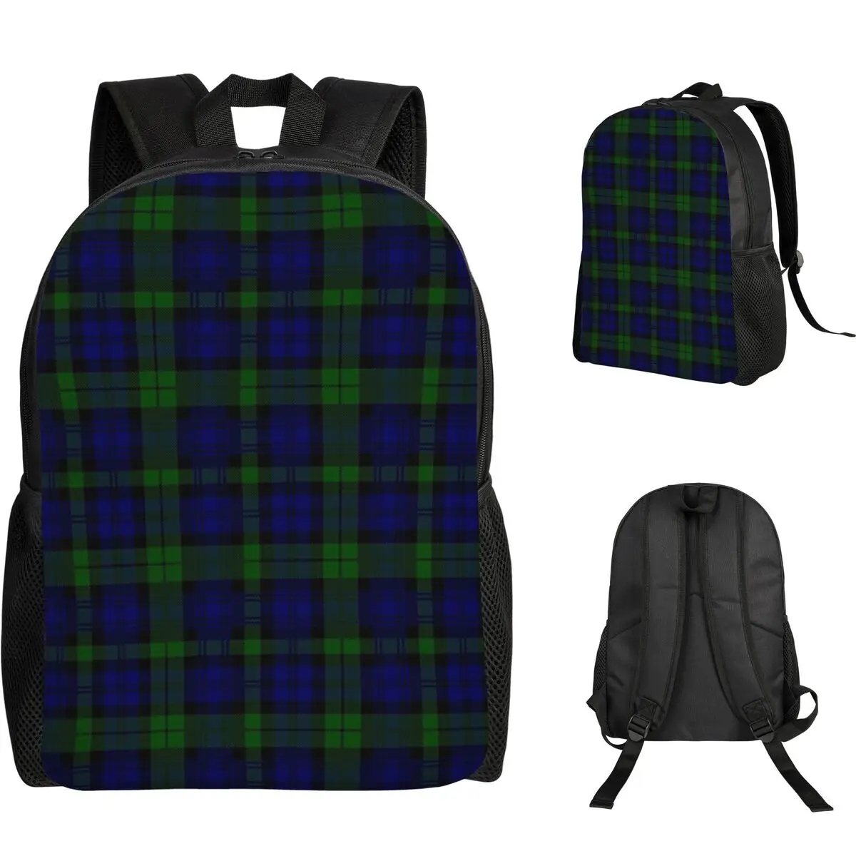 

Черные часы, синий тартан, студенческий рюкзак, школьная сумка, походный дорожный рюкзак для мужчин и женщин, модная сумка для книг, сумки на плечо