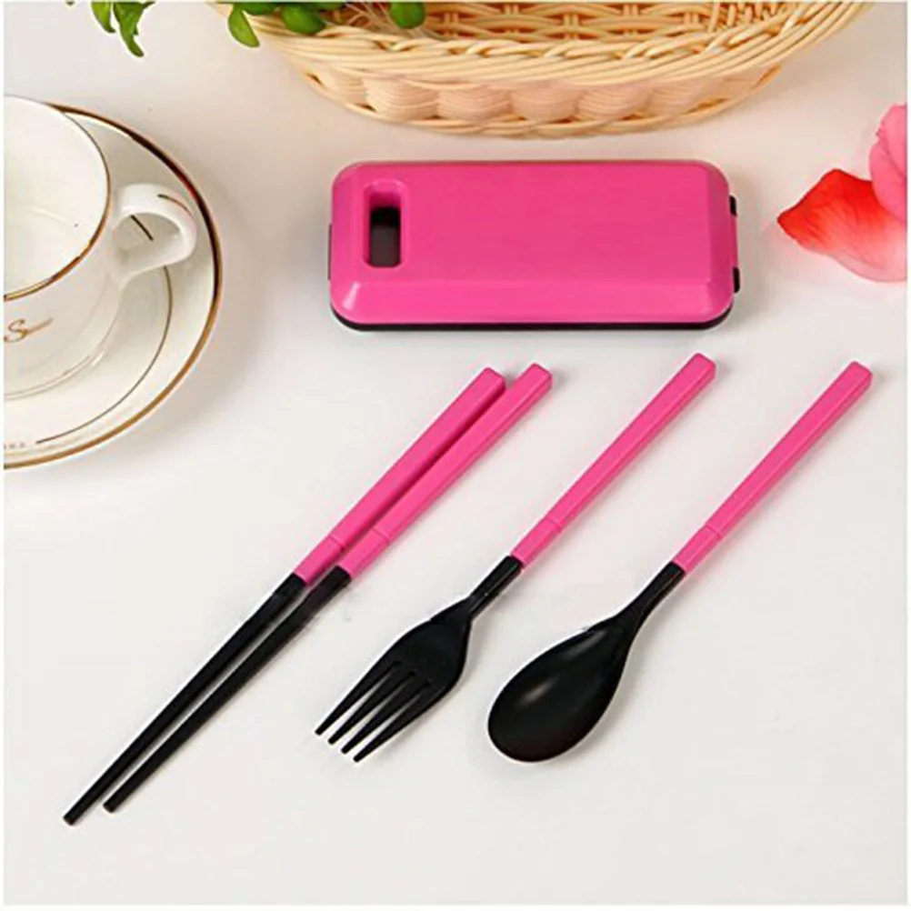 1 مجموعة مجموعة أدوات المائدة المحمولة روزي الأسود 12*5.8*2.2 سنتيمتر الغذاء الصف Abs البلاستيك للطي السفر ملعقة شوكة عيدان للخارجية