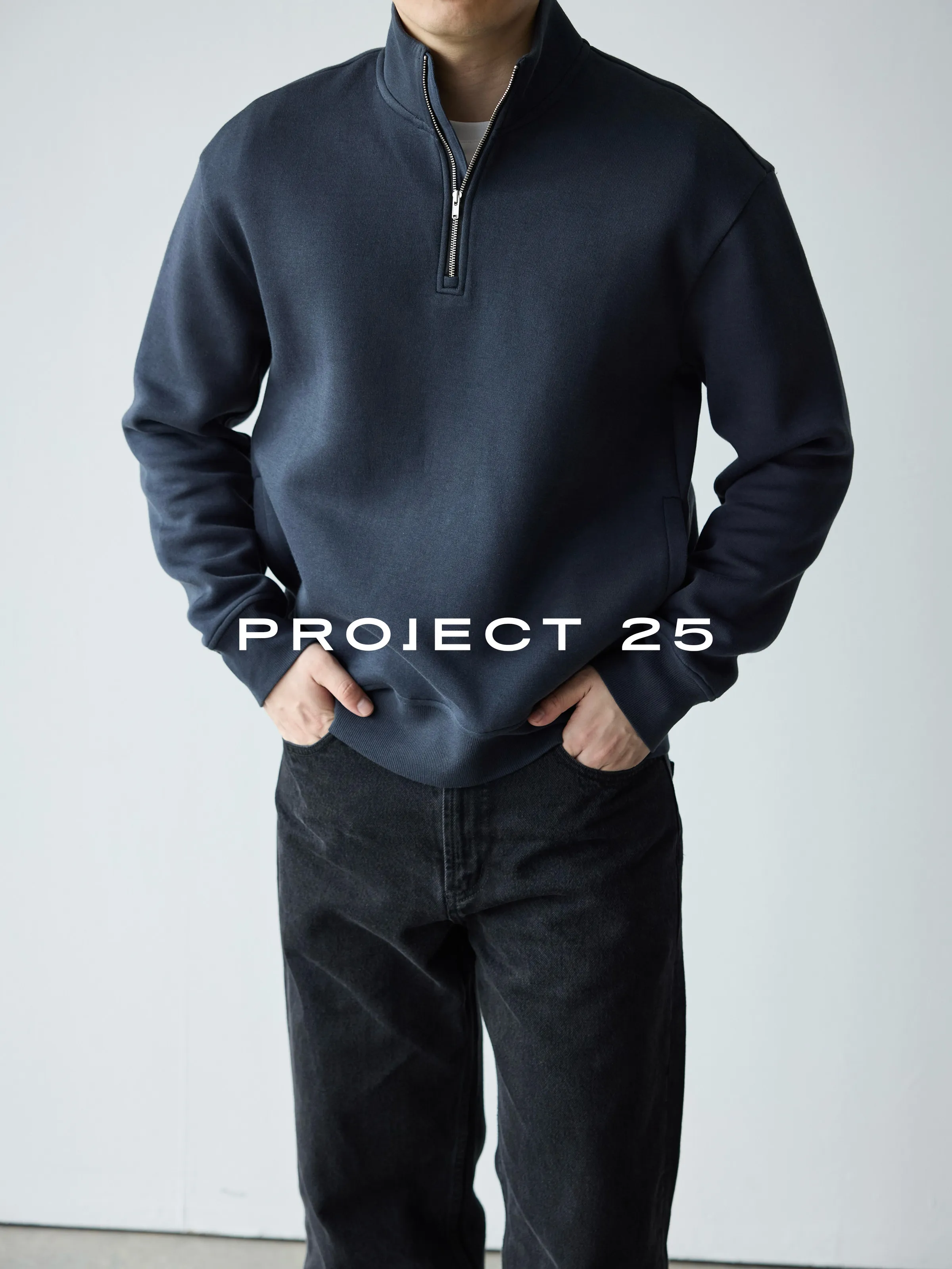 PROJECT 25 Men's Xinjiang Long Staple Cotton Half Zip Stand Collar Sweatshirt Anti-Wrinkle Structured Comfortable Casual Top