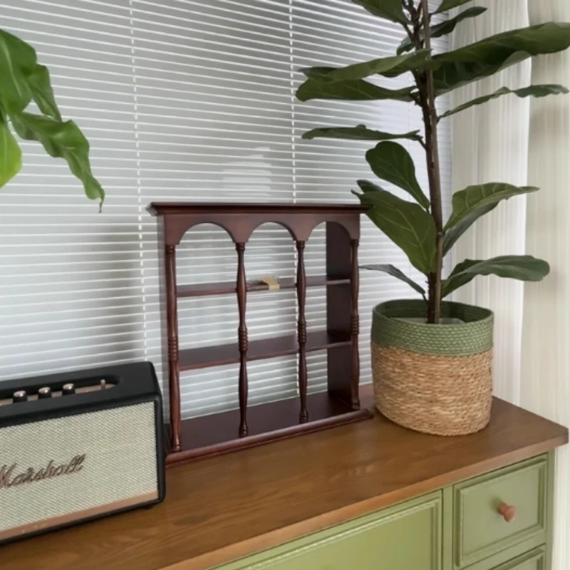 

Roman Vintage Wood Cup Rack, Arch-Design Coffee Cup Display Stand, Wall-Mounted Organizer with Dovetail Structure