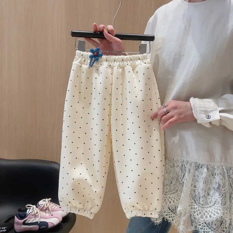 Bellbell Herbst-Winter-Kleidungsset für Mädchen, 2-teilig, Hundemotiv, Fleece-Sweatshirt, gepunktetes Muster, Hosen-Set für Kleinkinder. – Detail 3