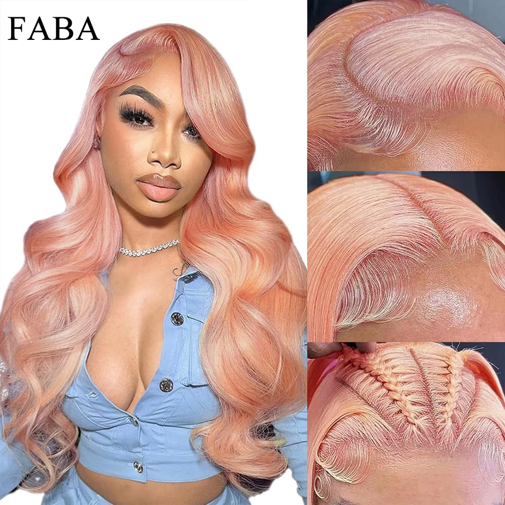 

FABA Pink Blonde Body Wave Human Hair Wigs 13x4 HD Lace Frontal Wigs Pre Plucked with Natural Hairline Pre Cut with Baby Hair