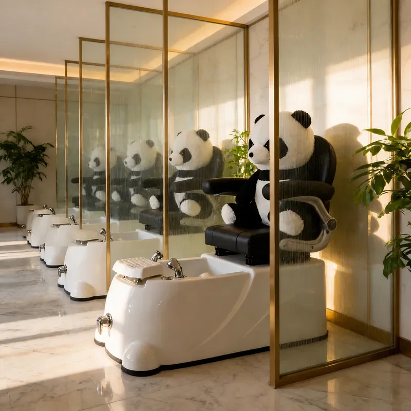 Cute Panda Foot Massage Chair Adjustable Pedicure Spa Sofa with Nail Art Station and Foot Soaking Basin for Home Therapy Use