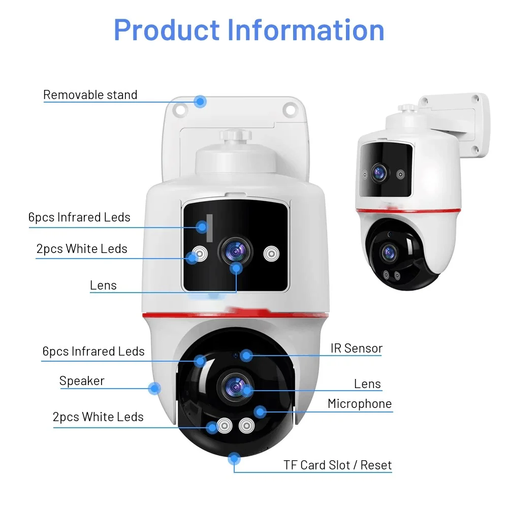 LCLCTEK 4MP 4G WIFI Dual Lens Full Color Panoramic Camera IP66 Waterproof CamhiPro Smart Wireless Security CCTV Camera