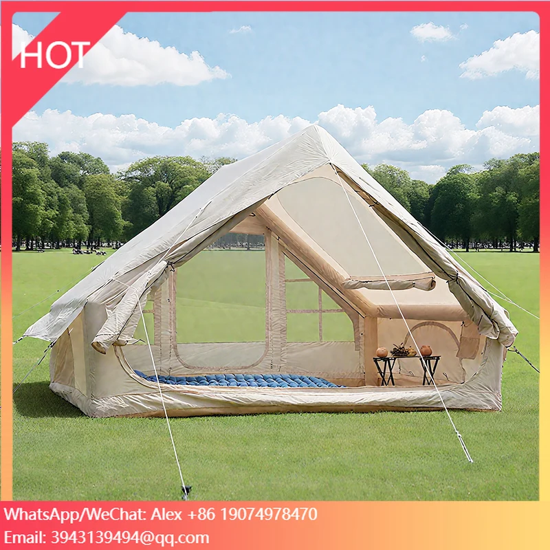 

Large Family Camping 300D Oxford Waterproof House Air Tent Easy Setup Glamping Tent 4-6 People Inflatable Outdoor Tent