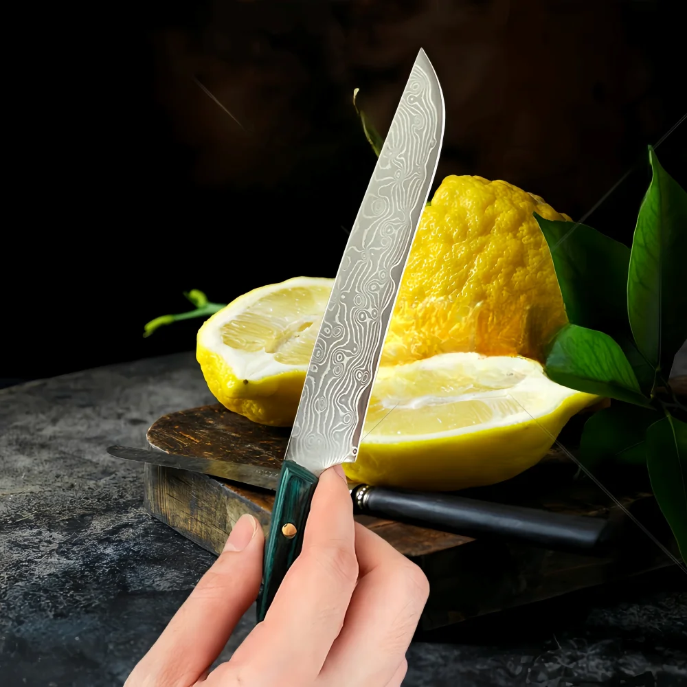 Green Solid Wood Damascus KnifePattern Knife Chef Knife Meat Cleaver Slicing Knife Sharp Blade New Parer Fruit Kitchen Knife