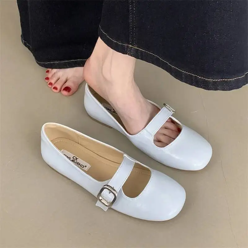 أحذية ماري جينس باللون الأسود للنساء، أحذية باليه مسطحة بإبزيم فضي من جلد البولي يوريثان، أحذية باليه Zapatos Mujer #3