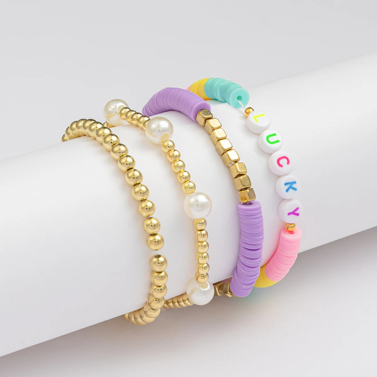 New Fashion Colorful Handmade Heart Bead Girl Bracelet Mix Color Silcone Pearl Bracelet Set