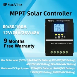 MPPT 100A 80A 60A Solar Charge Controller 12V 24V 36V 48V Solar Panel Lead Acid/Lithium Battery Regulator Dual USB