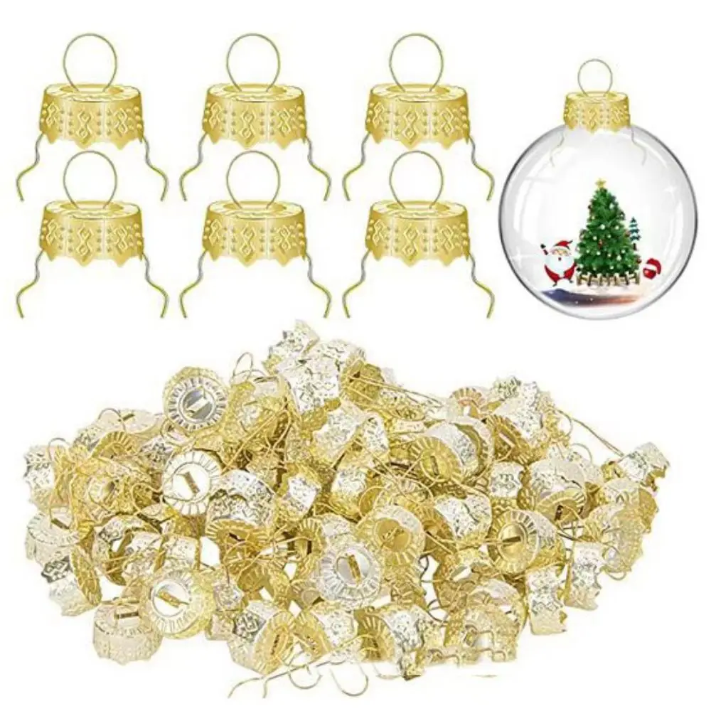 50PCS New Aluminium Christmas Ball Caps Electroplating Gold Silver Christmas Ball Ornaments Cap DIY Metal Hangers Cap Christmas