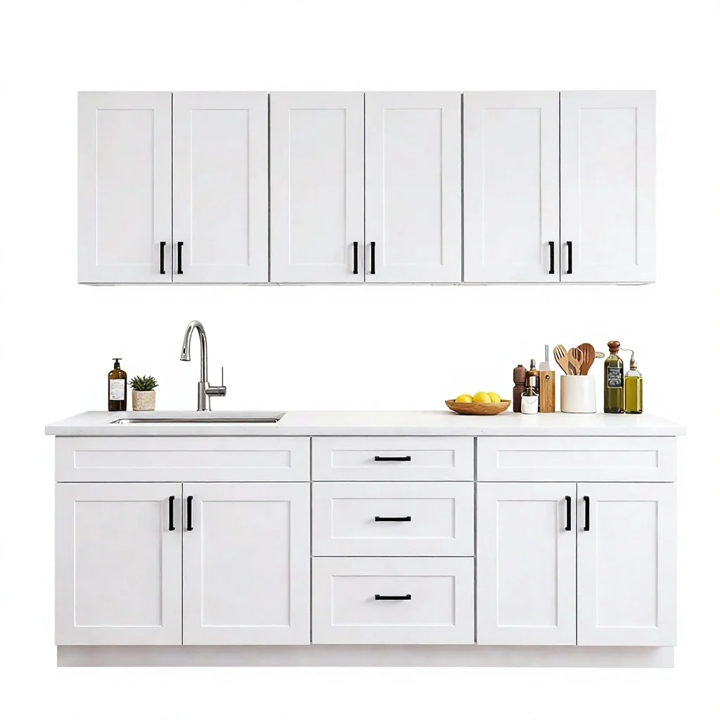 White Shaker Kitchen Cabinets Builder Wholesale RTA Cabinet Set with Wall Base Pantry Units