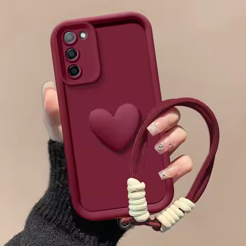 For Samsung S25 Ultra Case Galaxy S24 Plus S23 + S22 S24 Ultra S21 FE 5G S24FE Phone Case 3D Love Heart Hand Strap Cover