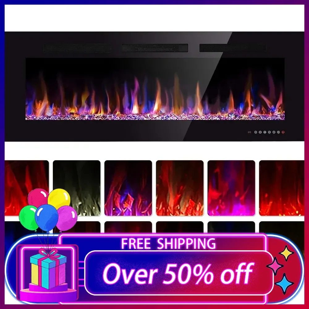 

60" Electric Fireplace in-Wall Recessed and Wall Mounted 1500W Fireplace Heater and Linear Fireplace with Timer/Multicolor Flame