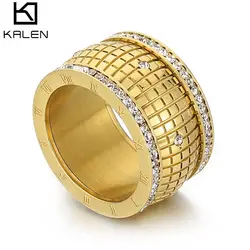 Number Round Zircon Vintage Gold Color Stainless Steel Cutting Rings For Women Girl Party Jewelry