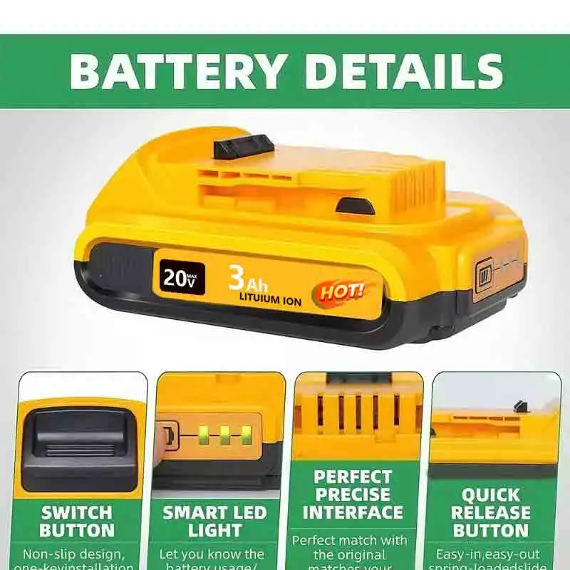 

For Dewalt 18V 6.0Ah Rechargeable Battery for Dewalt Cordless Screwdriver Drill Screw Gun Wrench Impact Batteries DCB200 DCD790