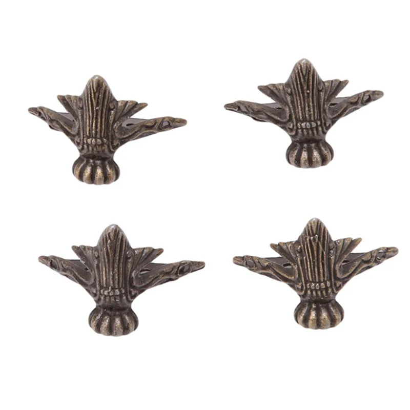 4pcs/set Antique Bronze Brass Jewelry Chest Wood Furniture Box Decorative Feet Leg Corner Protector Vintage Decoration