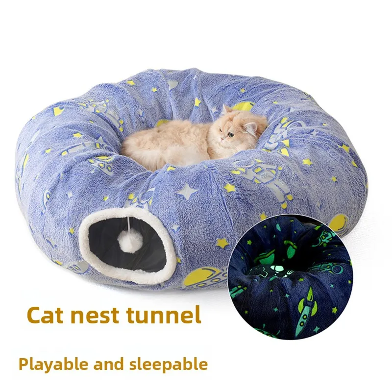 

Cat Supplies Cat Toys Winter Foldable Cat Tunnel with Washable Bed 4 Entry Points Multifunctional for Cats Cat Accessories
