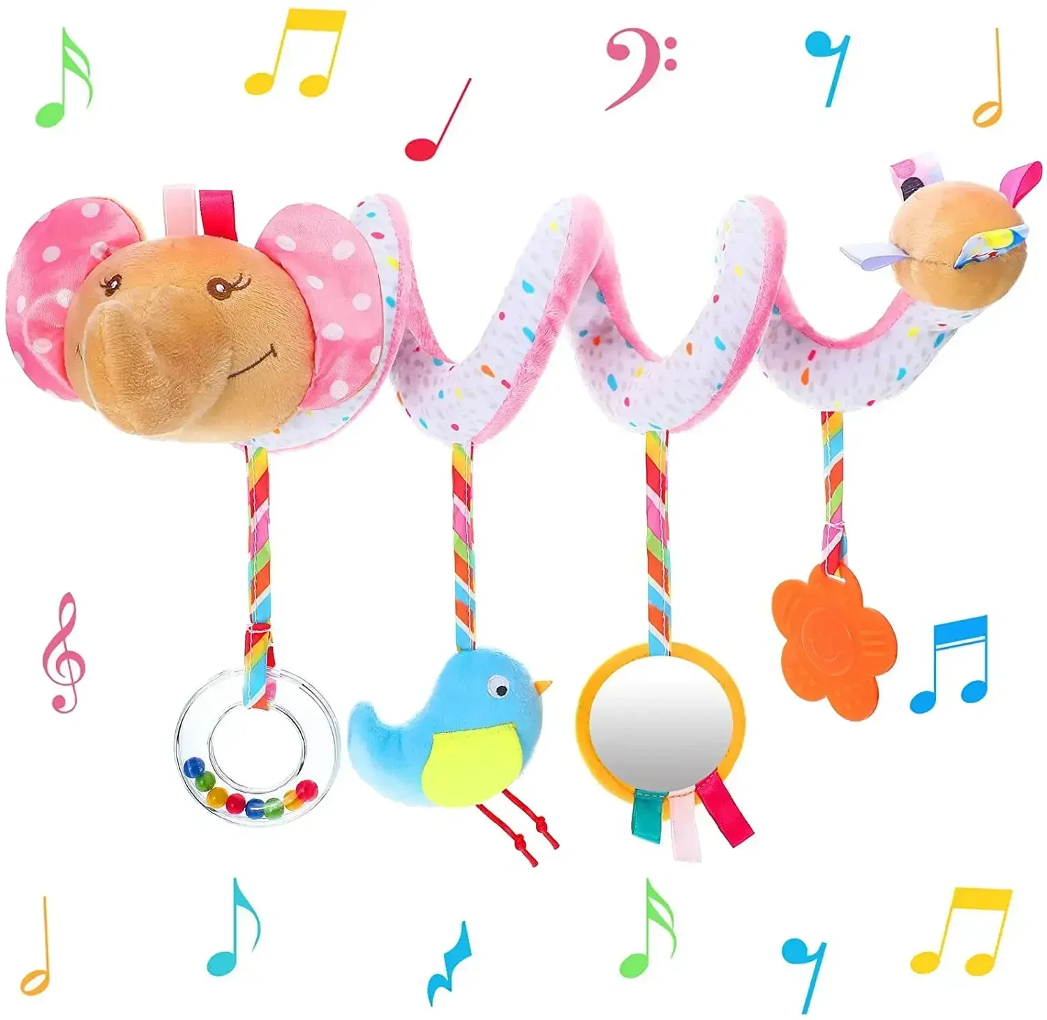 Zabawki do fotelika samochodowego Spiralna zabawka do fotelika dla niemowląt Zabawki do wózka dziecięcego Spiralna pluszowa zabawka do zawieszenia na łóżeczko do aktywizacji podczas podróży samochodem