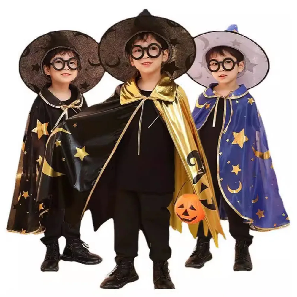 Kids Wizard Cosplay Costume outfit Halloween Carnival Suit Fantasy Role Play copricapo carnevale vestiti mantello cappello accessori