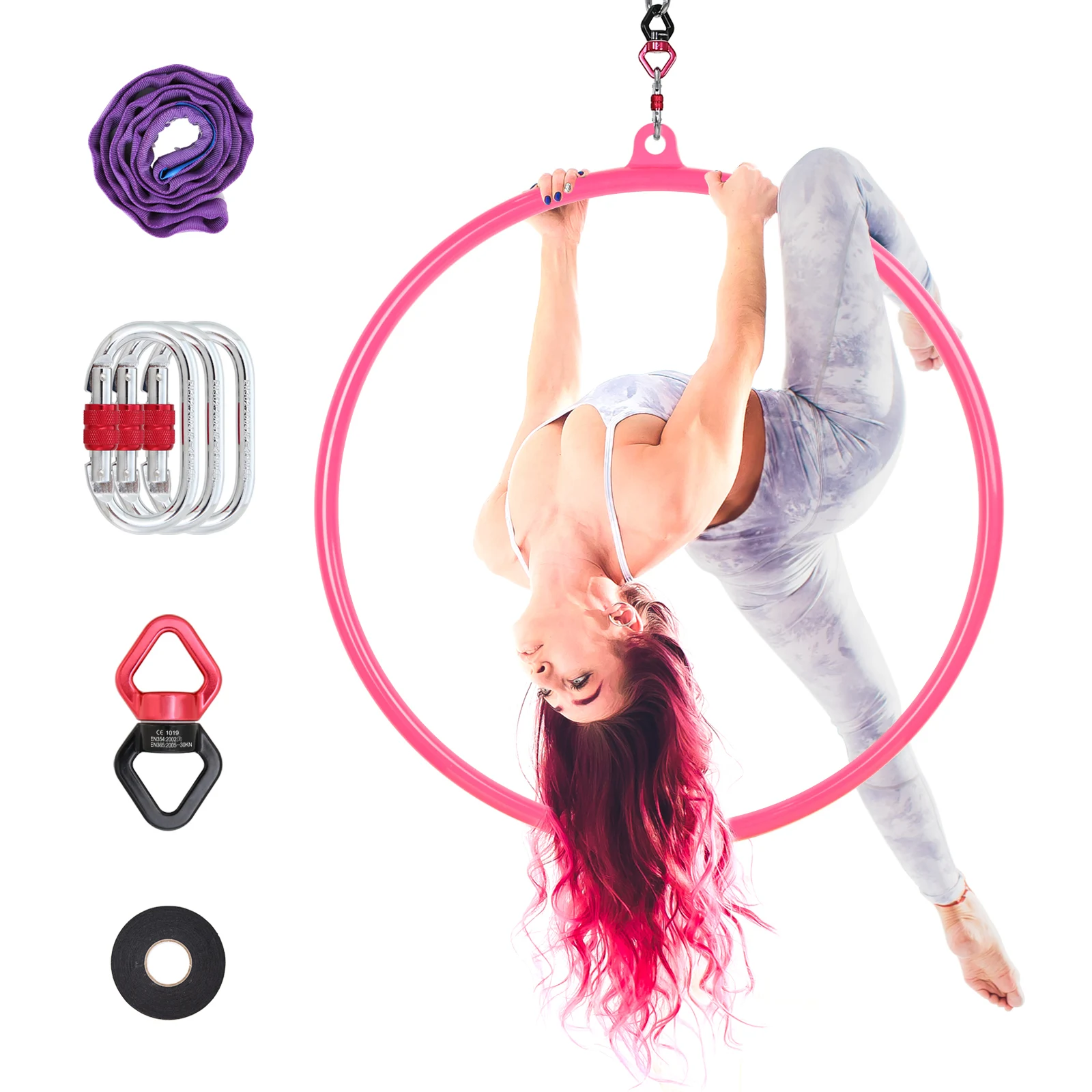 Pink Aerial Hoop, Single Lyra Aerial Hoop, Stainless Steel, Yoga Equipment for Acrobatics, 85 cm, 90 cm, 95cm