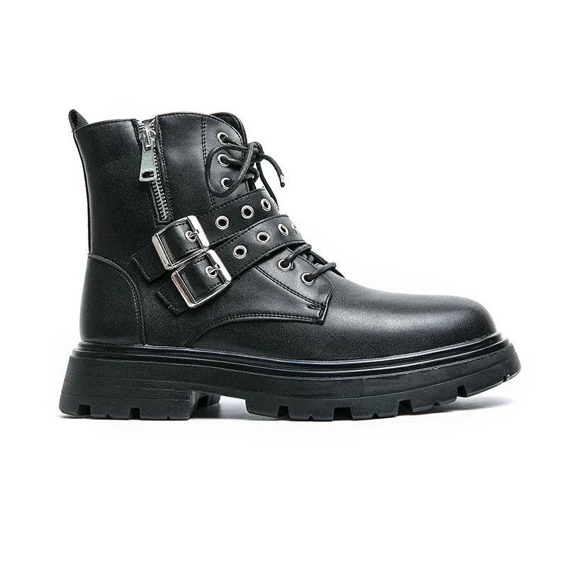 Botas Chelsea de cuero para hombre, botines de motorista gótico, informales, para exteriores, color negro, de marca de lujo, novedad, MO-51382