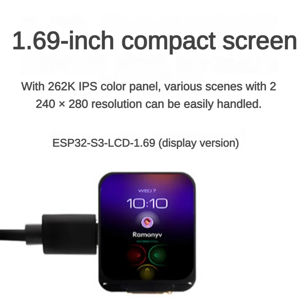 1.69 인치 240*280 터치 LCD 개발 보드 ESP32-S3 IPS 유형 c 온보드 WIFI/Bluetooth5 6 축 센서 512KB 듀얼 코어 프로세서