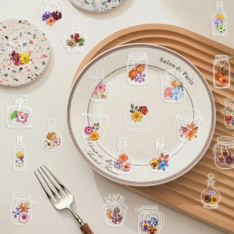 50 Uds. De pegatinas decorativas de grafiti creativas para mascotas con flores secas personalizadas de dibujos animados