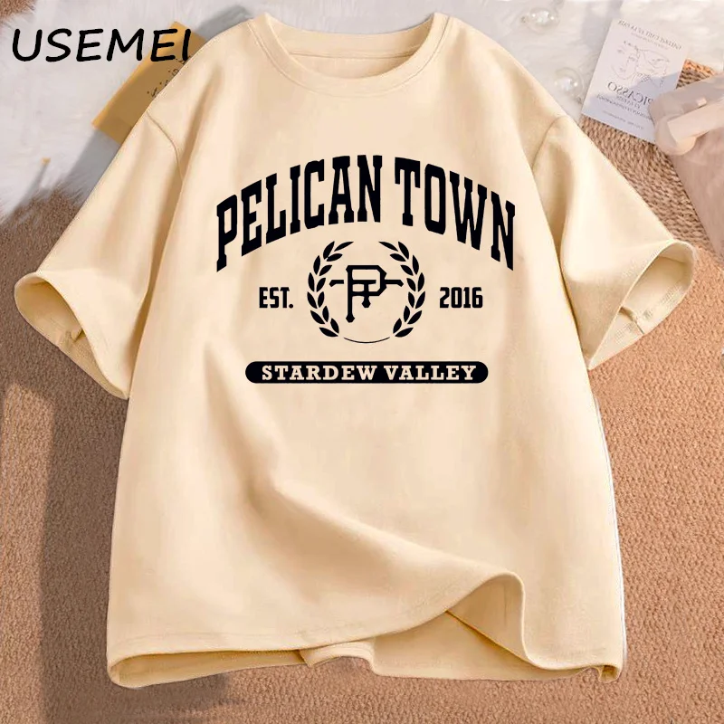 Pelican Town T-Shirt Stardew Valley Tee Women Print T Shirt Top Women Aesthetic Clothing T-shirts Cotton Short Sleeve Female Tee