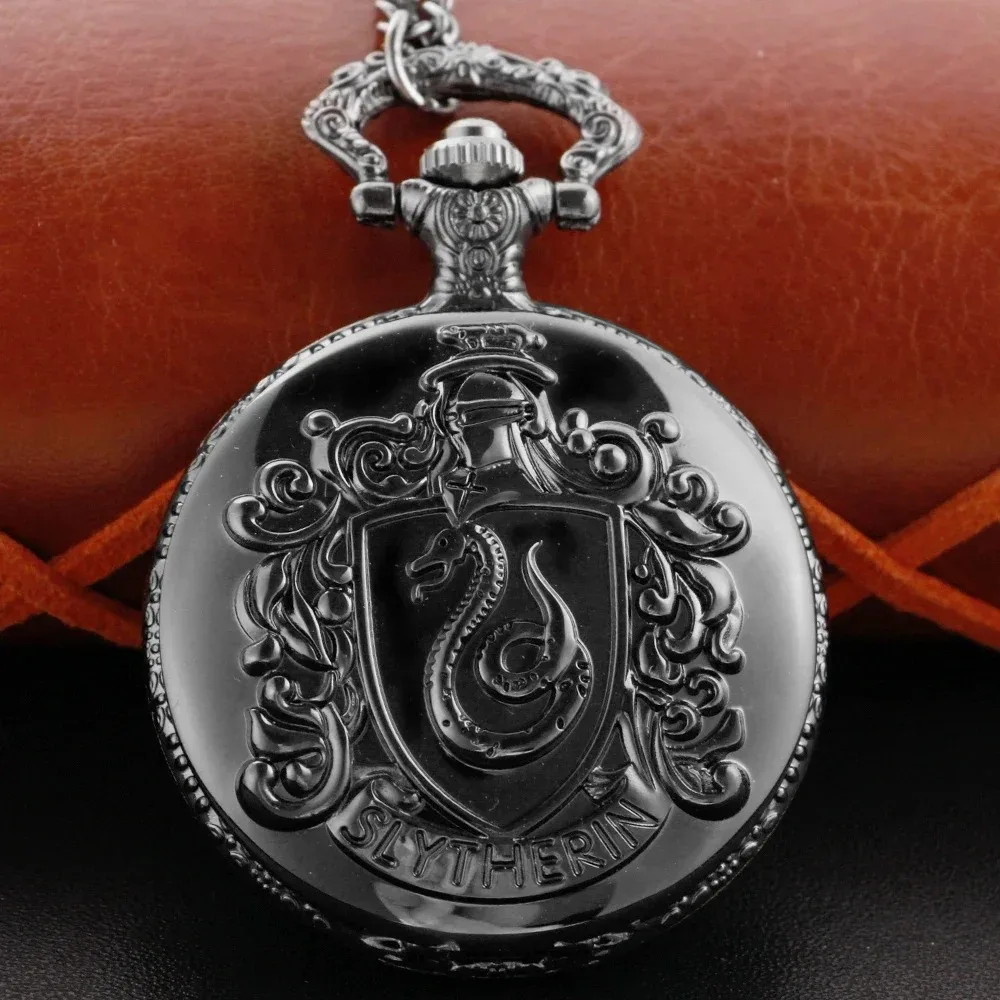 Black Movie Theme Snake  Pattern Quartz Pocket Watch Exquisite Engraved Watch Vintage Men Women Necklace Pendant Clock boys gift