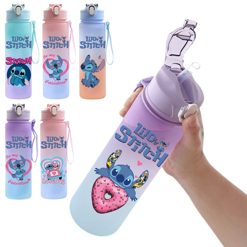 Disney-Bouteille d'Eau Universelle CAN o Stitch avec Cordon de Levage Simple, Gobelet d'Espace avec Paille, Document Dégradé, pour le dehors, pour Étudiant