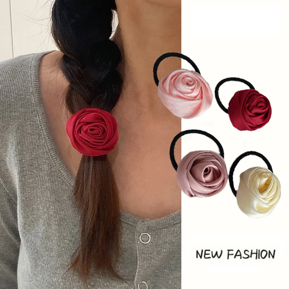 

Набор из 1-6 женских/девичьих резинок для волос из французского атласа с розами, простые, элегантные, милые, уникальные, винтажные, высококачественные эластичные резинки