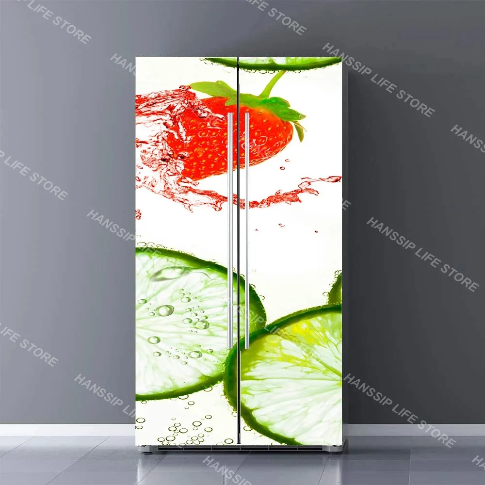 Purple Flower Lemon 3D Fridge Sticker Self-Adhesive Refrigerator Door Mural Kitchen Home Decor Decals