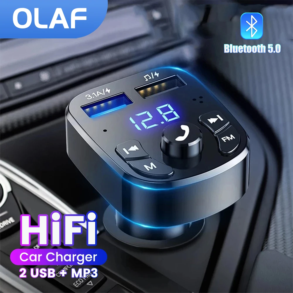 OLAF Car Bluetooth 5.0 Music Player FM Transmitter Dual USB Port Car Charger MP3 Receiver 3.1A Fast Charger Audio Recciever