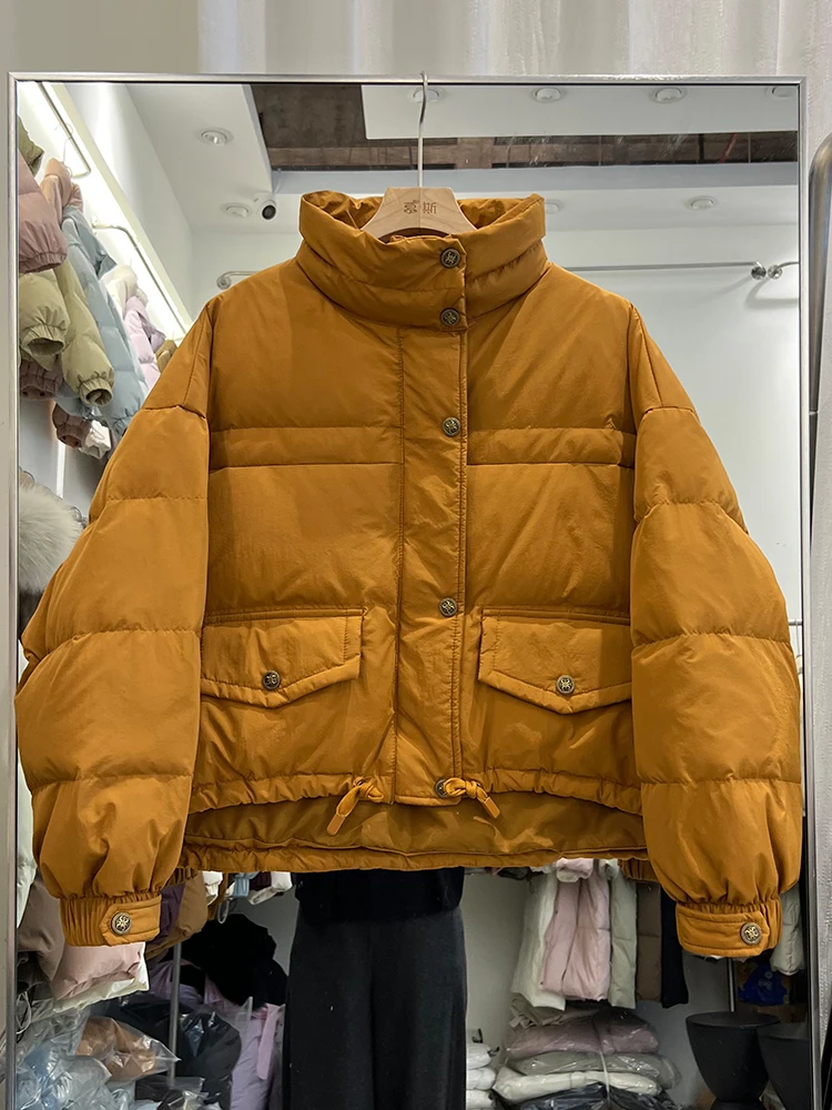 冬の韓国風新作ショート丈スタンドカラーパンダウンジャケット レディース ゆったり 厚手 暖かい ホワイトダックダウンジャケット