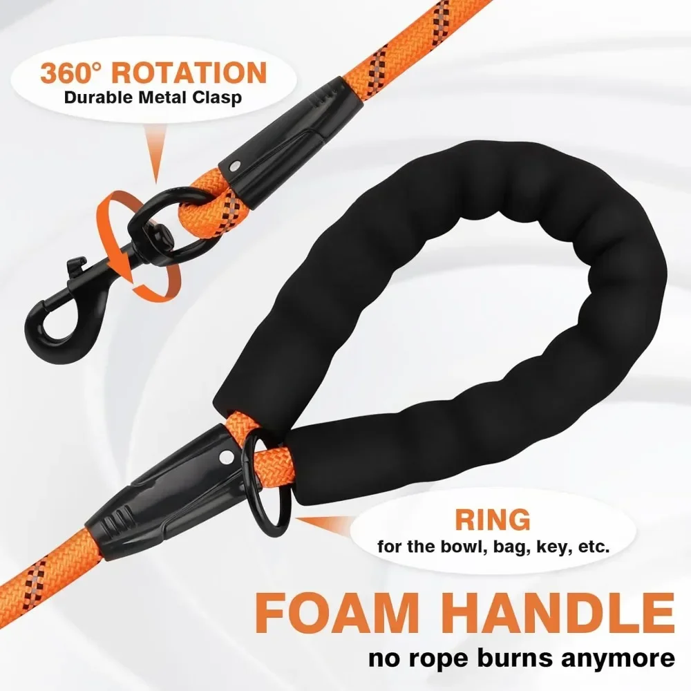 Reflective Dog Leash,Double Heavy Duty Traction Rope - with Comfortable Padded Handle  for Strong Dogs - Enhance Safety,Contr