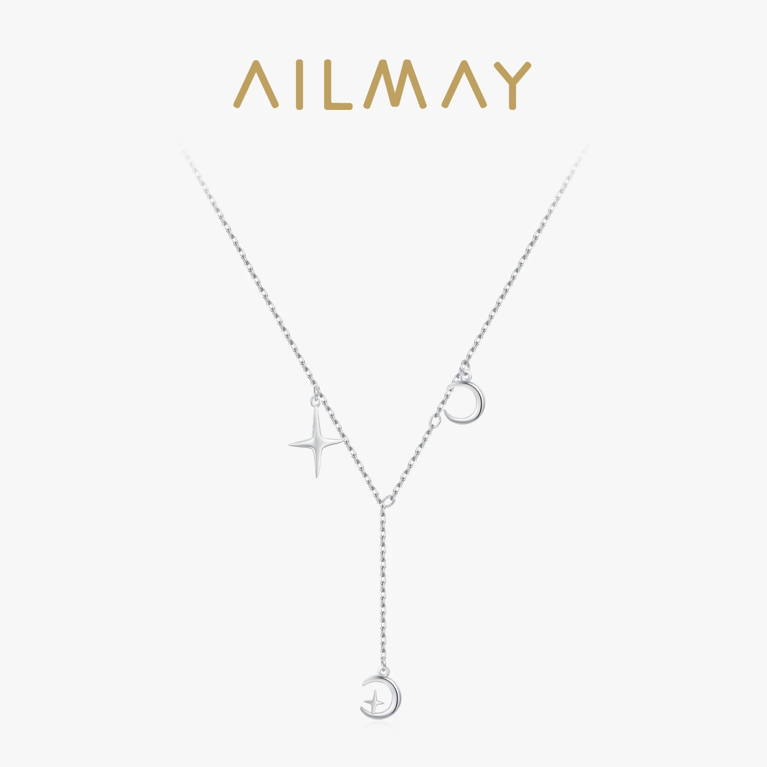 

Ailmay 100% стерлингового серебра 925 пробы, индивидуальное очаровательное ожерелье со звездой и луной для женщин, ювелирное изделие на помолвку, подарок