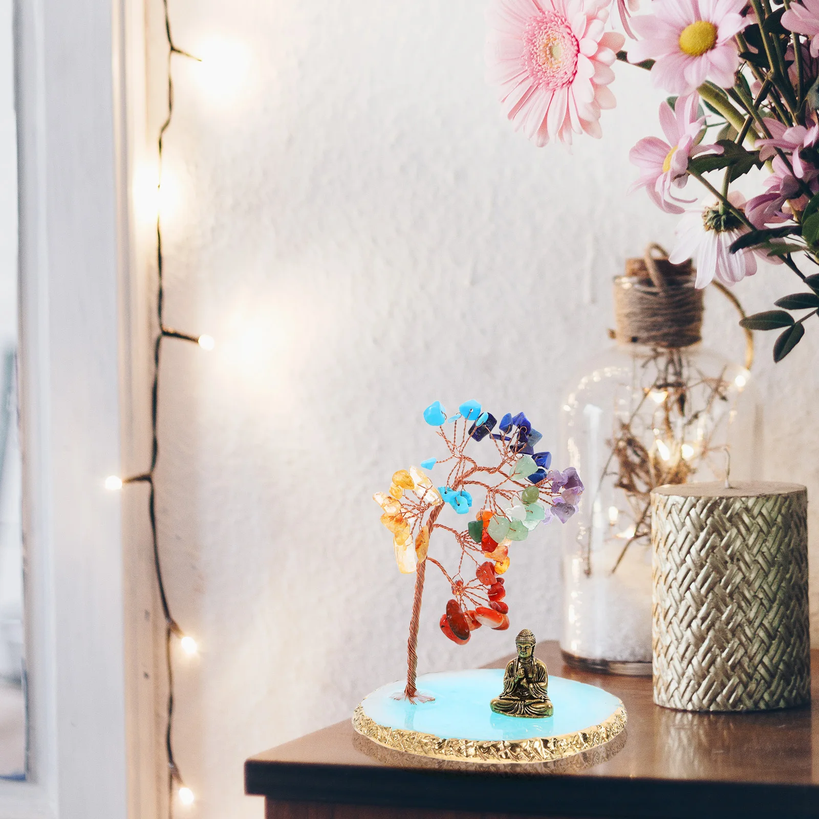 

1 set 1 Set Of Buddha Crystal Tree Sculpture Exquisite Craftsmanship Vibrant Color Tabletop Decor For Home Office Shelf Desktop