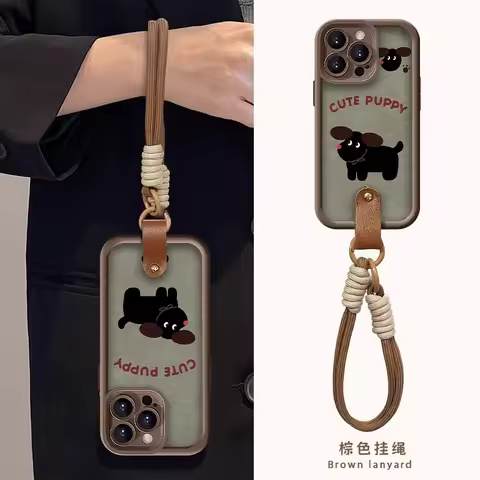 Brown dog Hand Strap Phone Case For Infinix Note 40 30 Tecno Spark 10 10C Camon 20 Hot 50 30i 30 Play Pro Smart 7 6