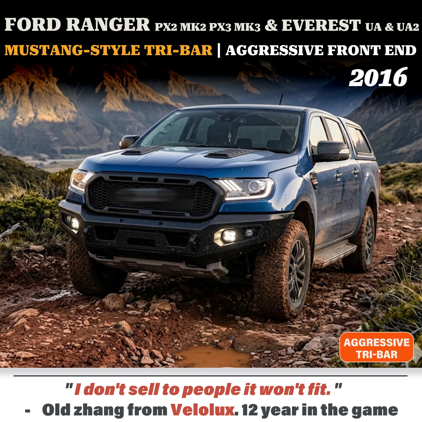 

Aggressive Tri-Bar Headlight Assembly for Ford Ranger T7 T8 Everest UA/UA2 2016-2020 Mustang Style DRL Q5 Bi-Xenon Matrix Hybrid