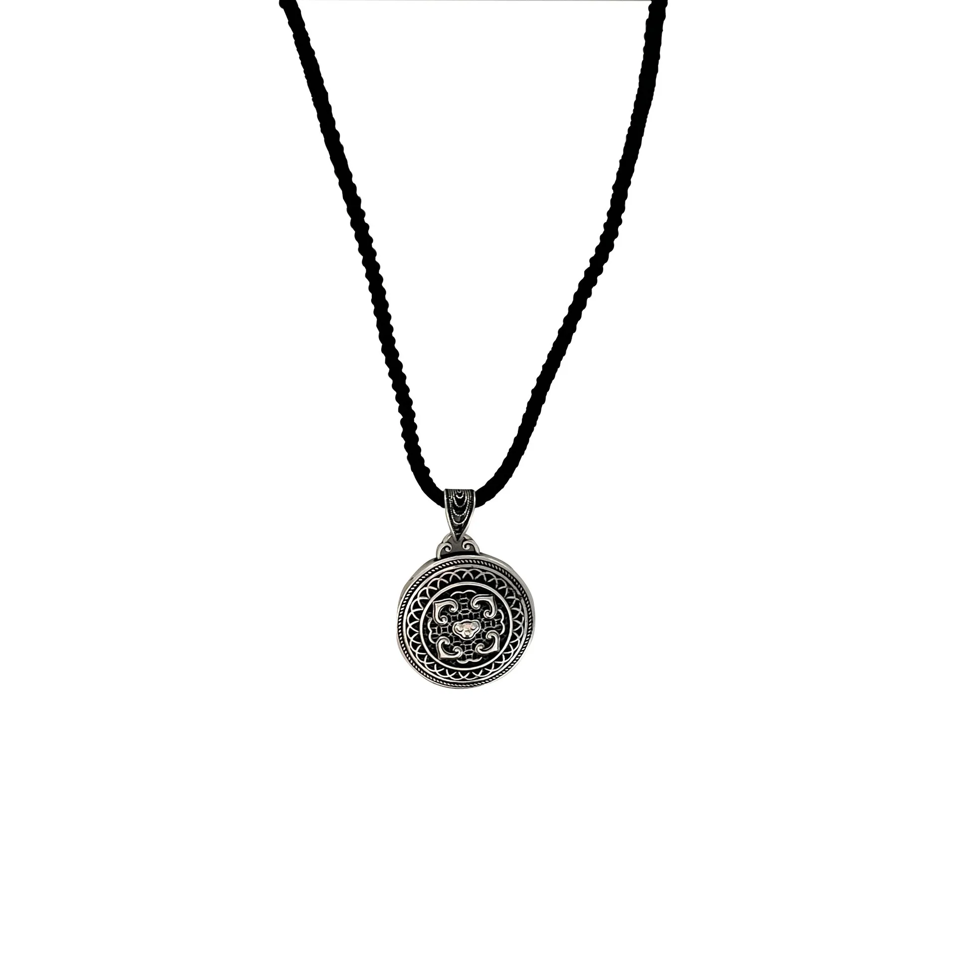 S925 Sterling Silver Pendant Necklace Woven Black Rope Same Style for Men and Women, Can Wear Chinese Style Collar Chain on Both