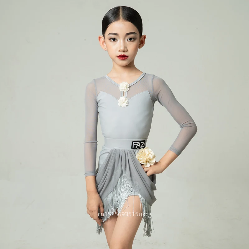 Vêtements d'entraînement de danse latine pour enfants, vêtements de danse à pompons haut de gamme pour enfants, vêtements de Performance d'entraînement