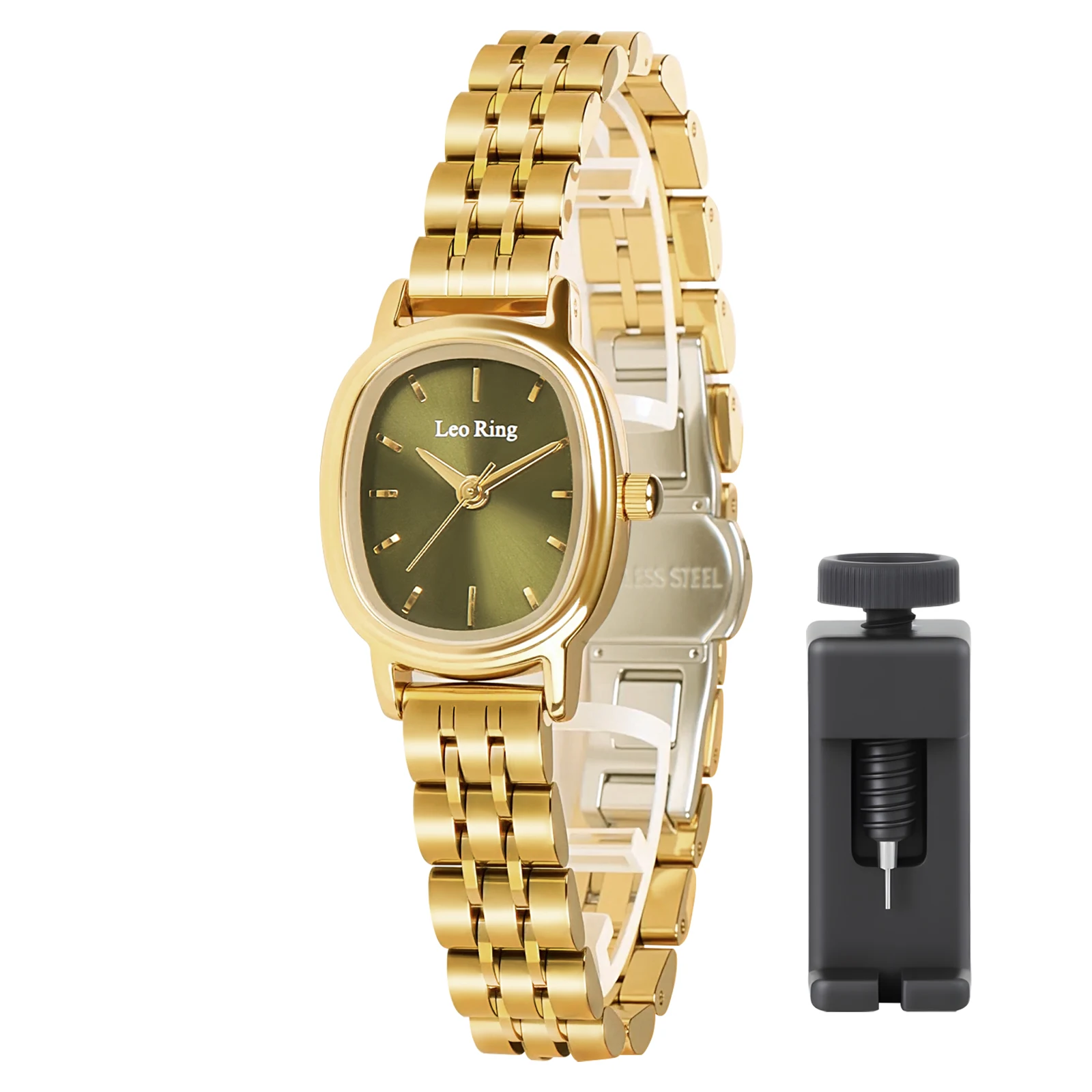 LEO RING Women's Quartz Watch Luxury Vintage Oval Watch Women's Gold Stainless Steel New Square Watch Business Watch Gift